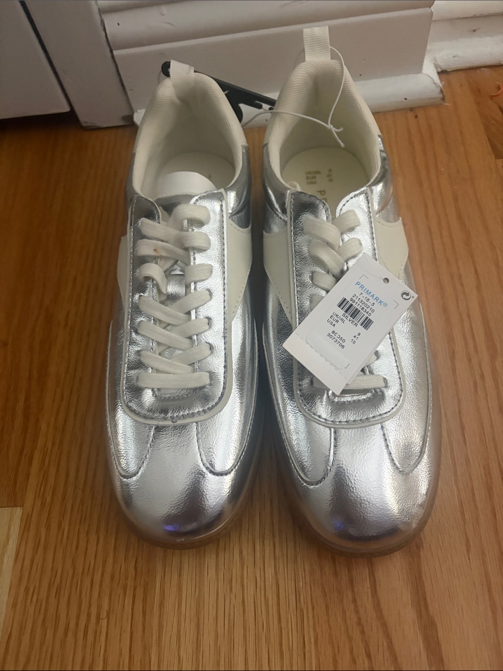 Brand New Silver Metallic Sneakers with White Accents SZ 10